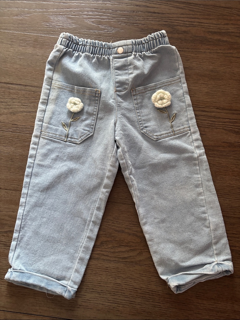 Kensie Light Blue Girls Floral Patch Jeans